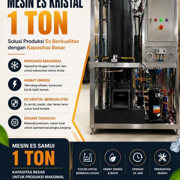 Mesin Es Kristal 1 Ton, Solusi Produksi Es Berkualitas dengan Kapasitas Besar